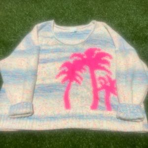 EUC Anthropologie Multicolor Sweater with Pink Palm Trees Size 2X